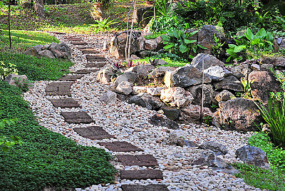 Stone steps leading to more garden area